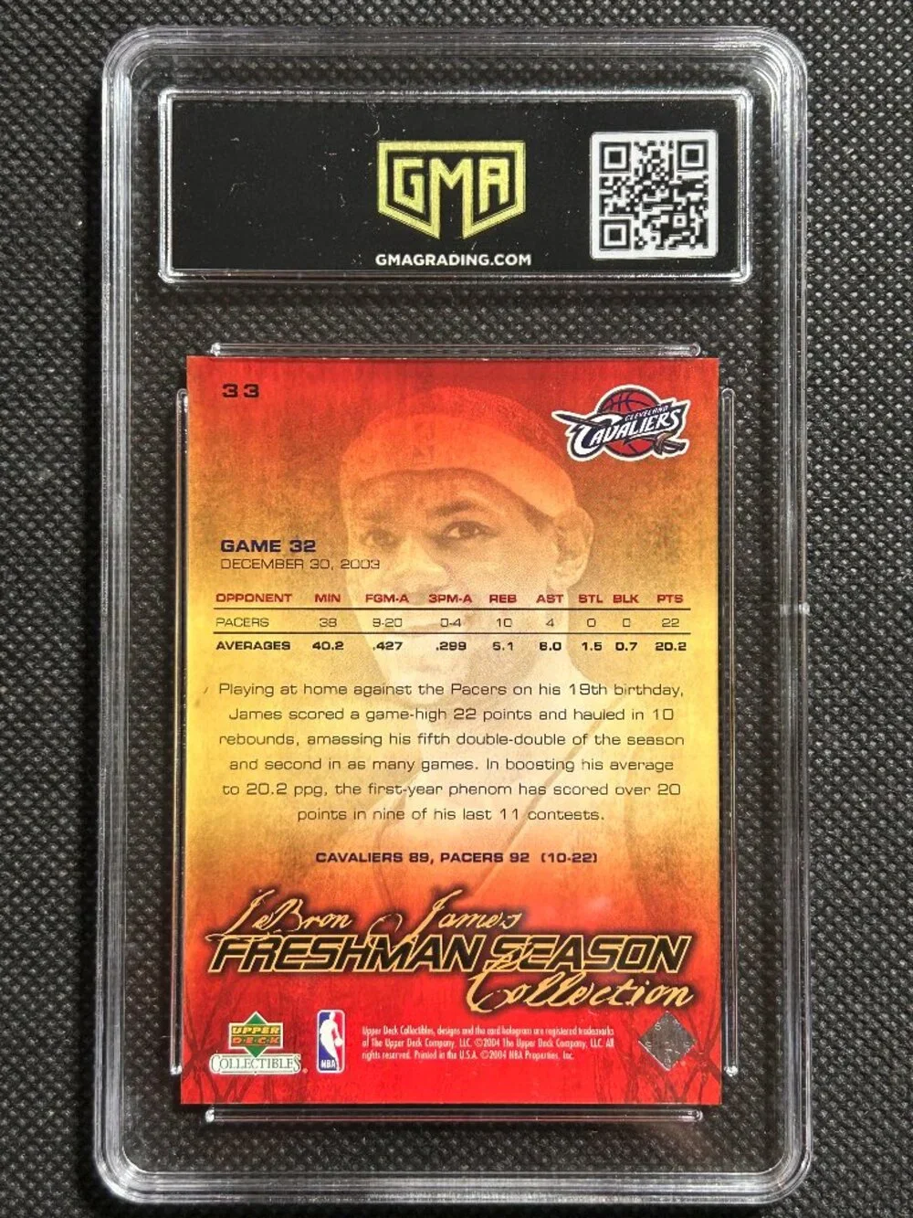 2003-04 Upper Deck LEBRON JAMES RC Freshman Season ROOKIE #33 GMA 10 GEM MINT
